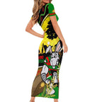 Rabbitohs ANZAC Day Family Matching Short Sleeve Bodycon Dress and Hawaiian Shirt Souths Mascot Rosemary Starring Night Style