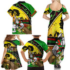 Rabbitohs ANZAC Day Family Matching Summer Maxi Dress and Hawaiian Shirt Souths Mascot Rosemary Starring Night Style