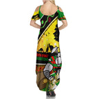 Rabbitohs ANZAC Day Family Matching Summer Maxi Dress and Hawaiian Shirt Souths Mascot Rosemary Starring Night Style