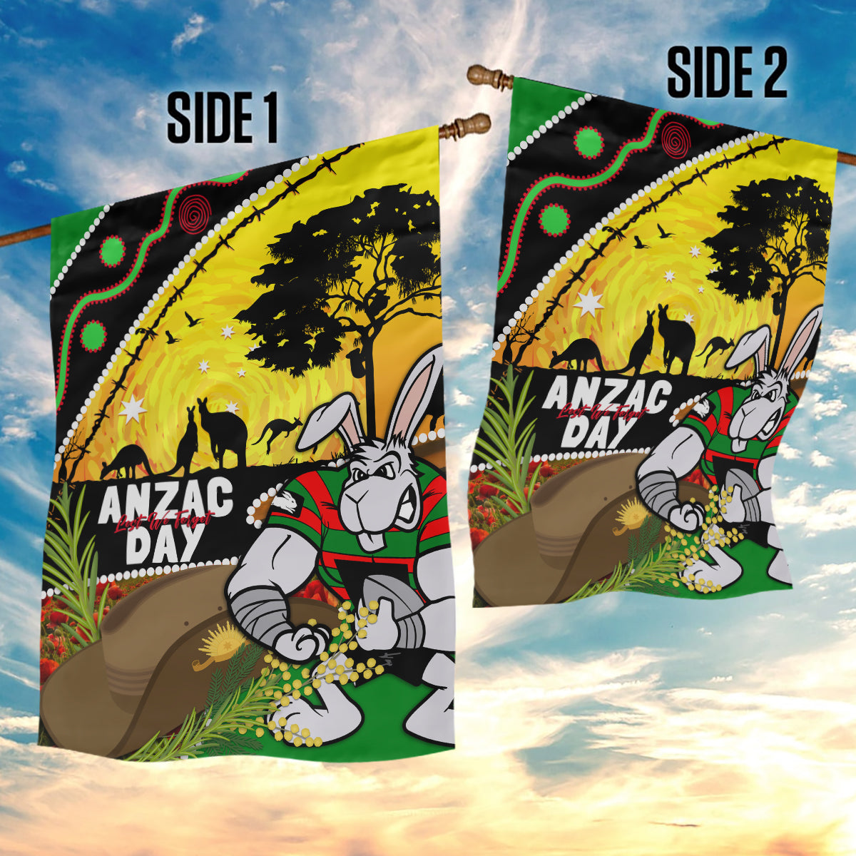 Rabbitohs ANZAC Day Garden Flag Souths Mascot Rosemary Starring Night Style