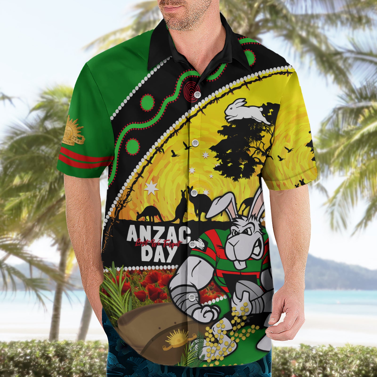 Rabbitohs ANZAC Day Hawaiian Shirt Souths Mascot Rosemary Starring Night Style