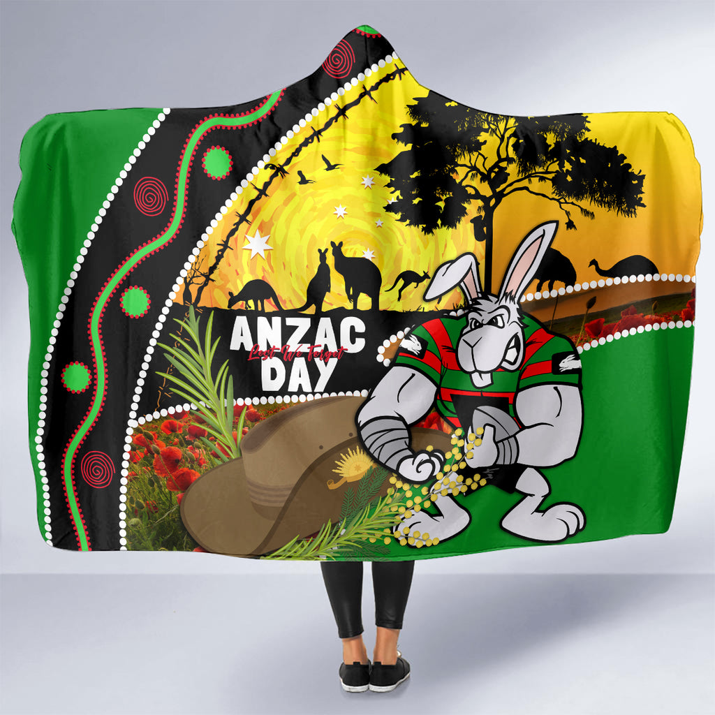 Rabbitohs ANZAC Day Hooded Blanket Souths Mascot Rosemary Starring Night Style