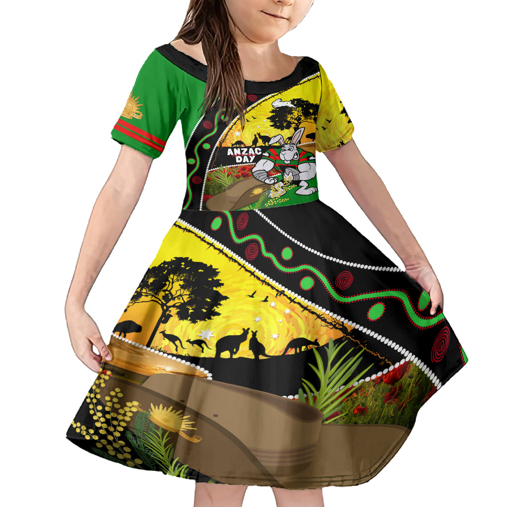 Rabbitohs ANZAC Day Kid Short Sleeve Dress Souths Mascot Rosemary Starring Night Style