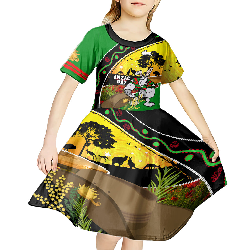 Rabbitohs ANZAC Day Kid Short Sleeve Dress Souths Mascot Rosemary Starring Night Style