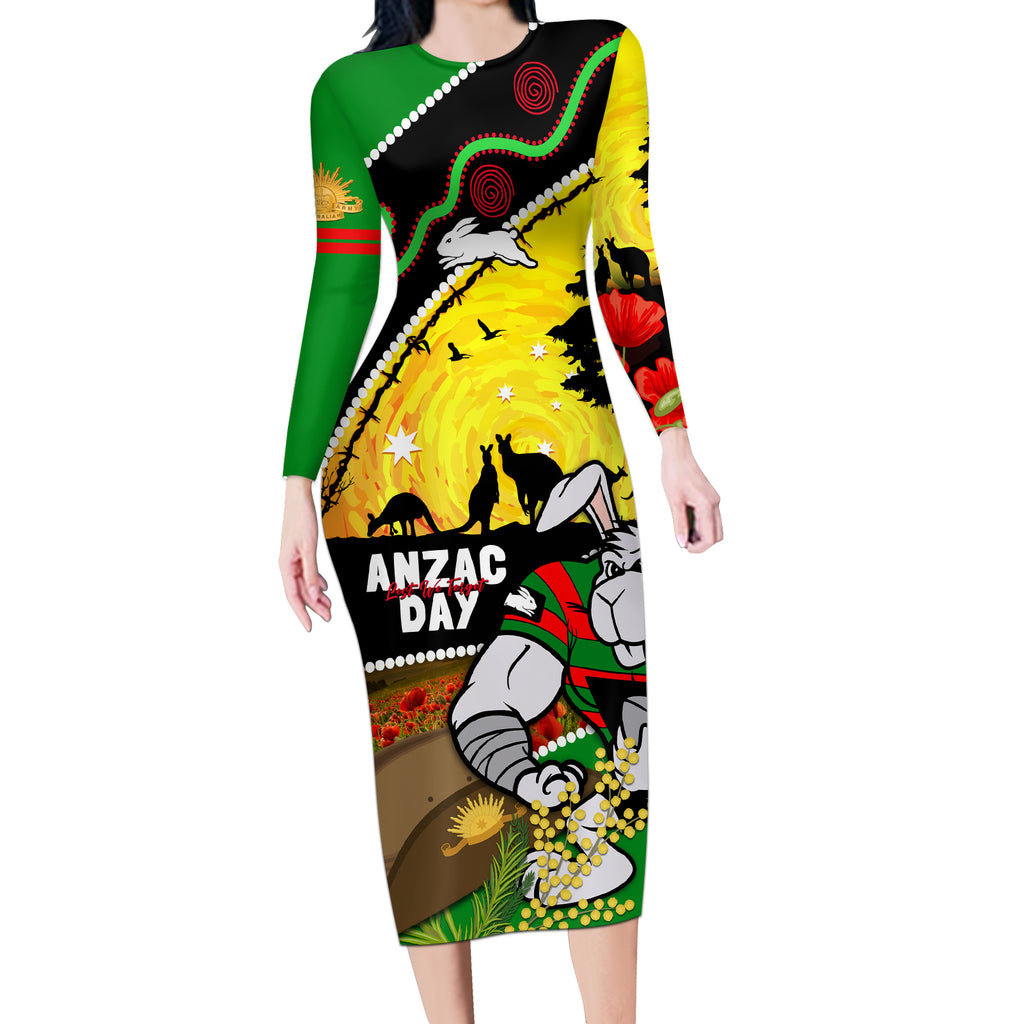 Rabbitohs ANZAC Day Long Sleeve Bodycon Dress Souths Mascot Rosemary Starring Night Style