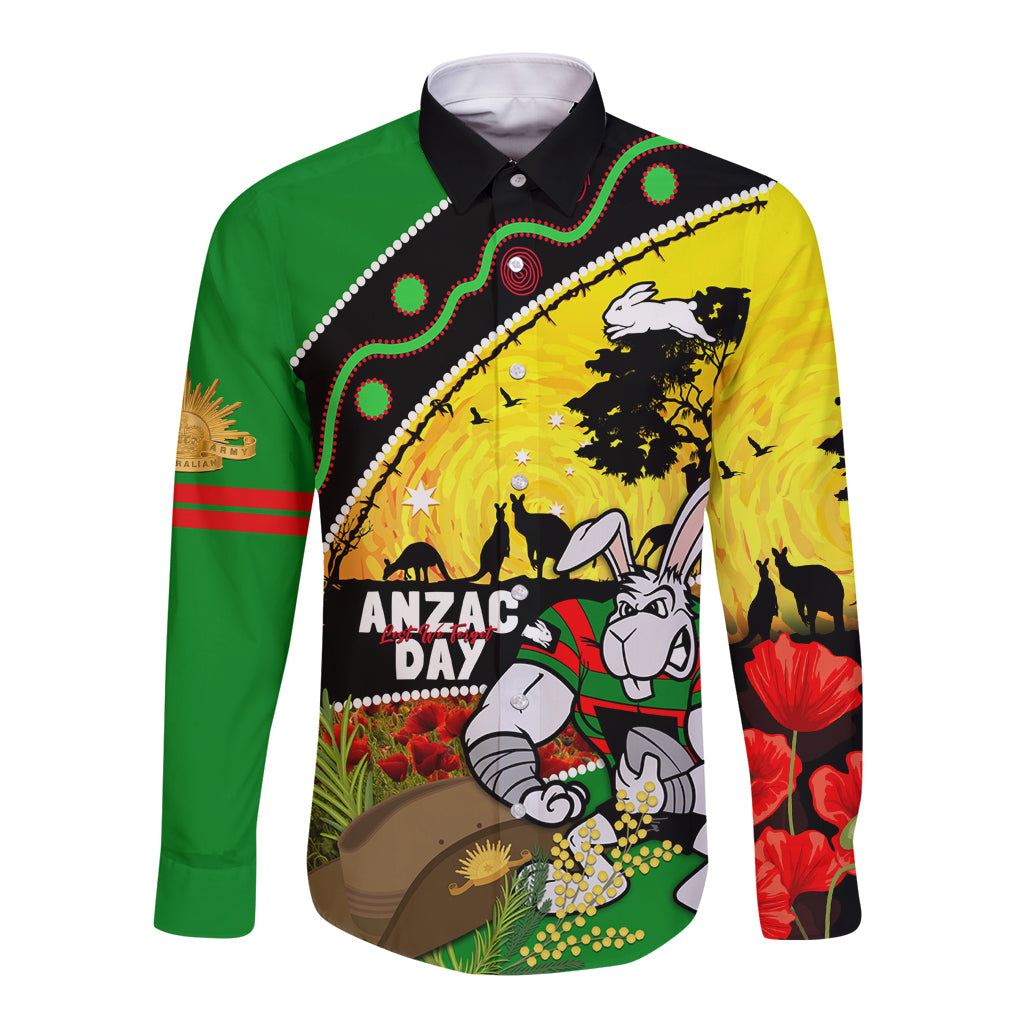 Rabbitohs ANZAC Day Long Sleeve Button Shirt Souths Mascot Rosemary Starring Night Style