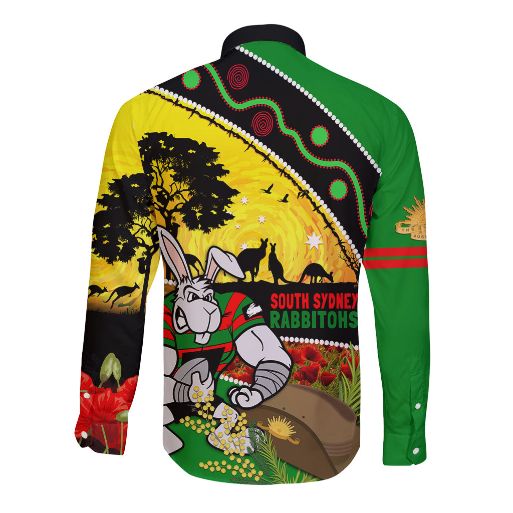 Rabbitohs ANZAC Day Long Sleeve Button Shirt Souths Mascot Rosemary Starring Night Style