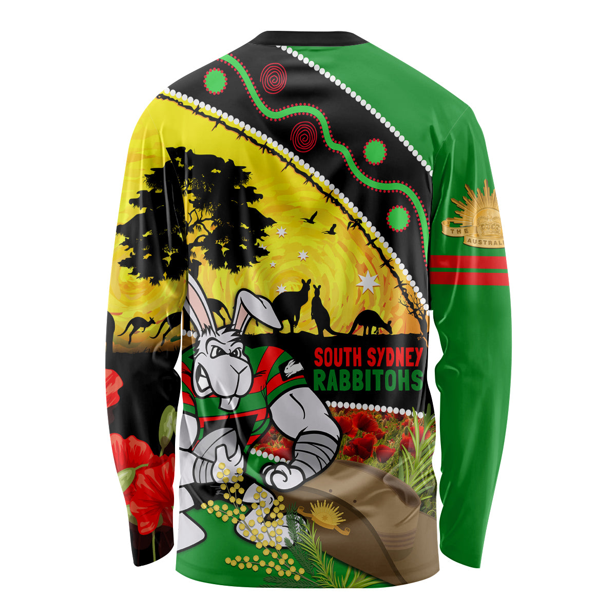 Rabbitohs ANZAC Day Long Sleeve Shirt Souths Mascot Rosemary Starring Night Style