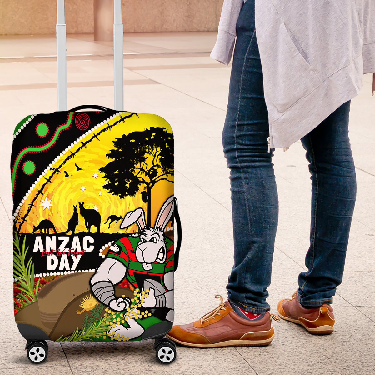 Rabbitohs ANZAC Day Luggage Cover Souths Mascot Rosemary Starring Night Style