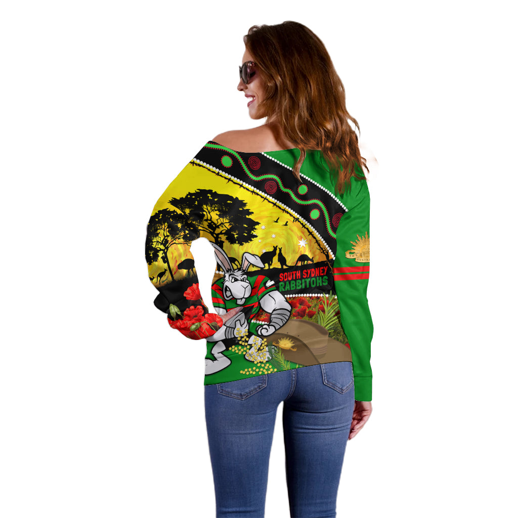 Rabbitohs ANZAC Day Off Shoulder Sweater Souths Mascot Rosemary Starring Night Style