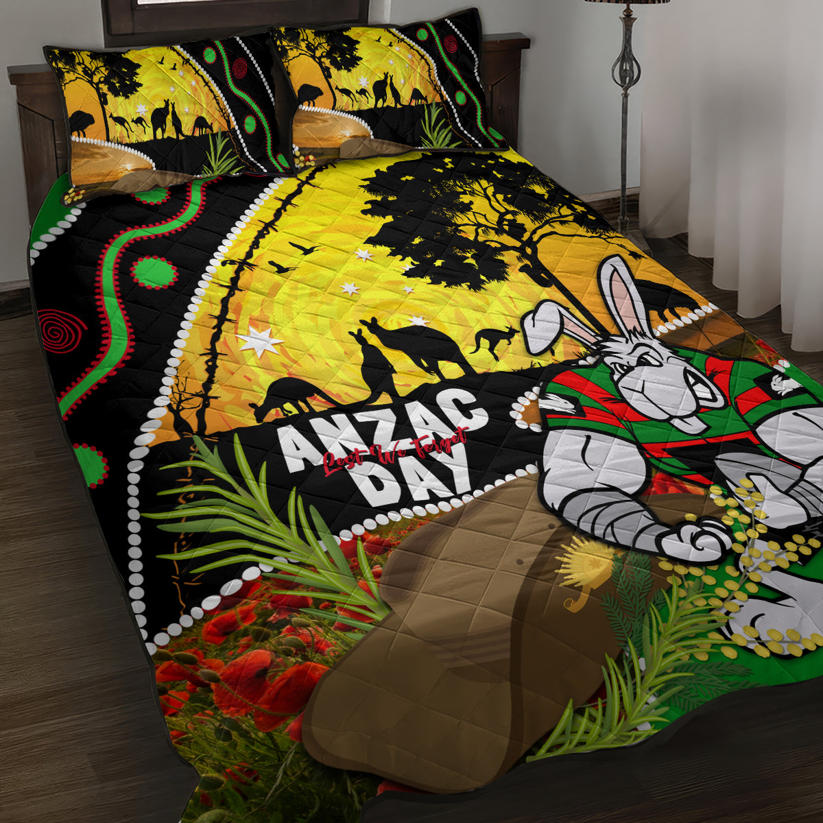 Rabbitohs ANZAC Day Quilt Bed Set Souths Mascot Rosemary Starring Night Style