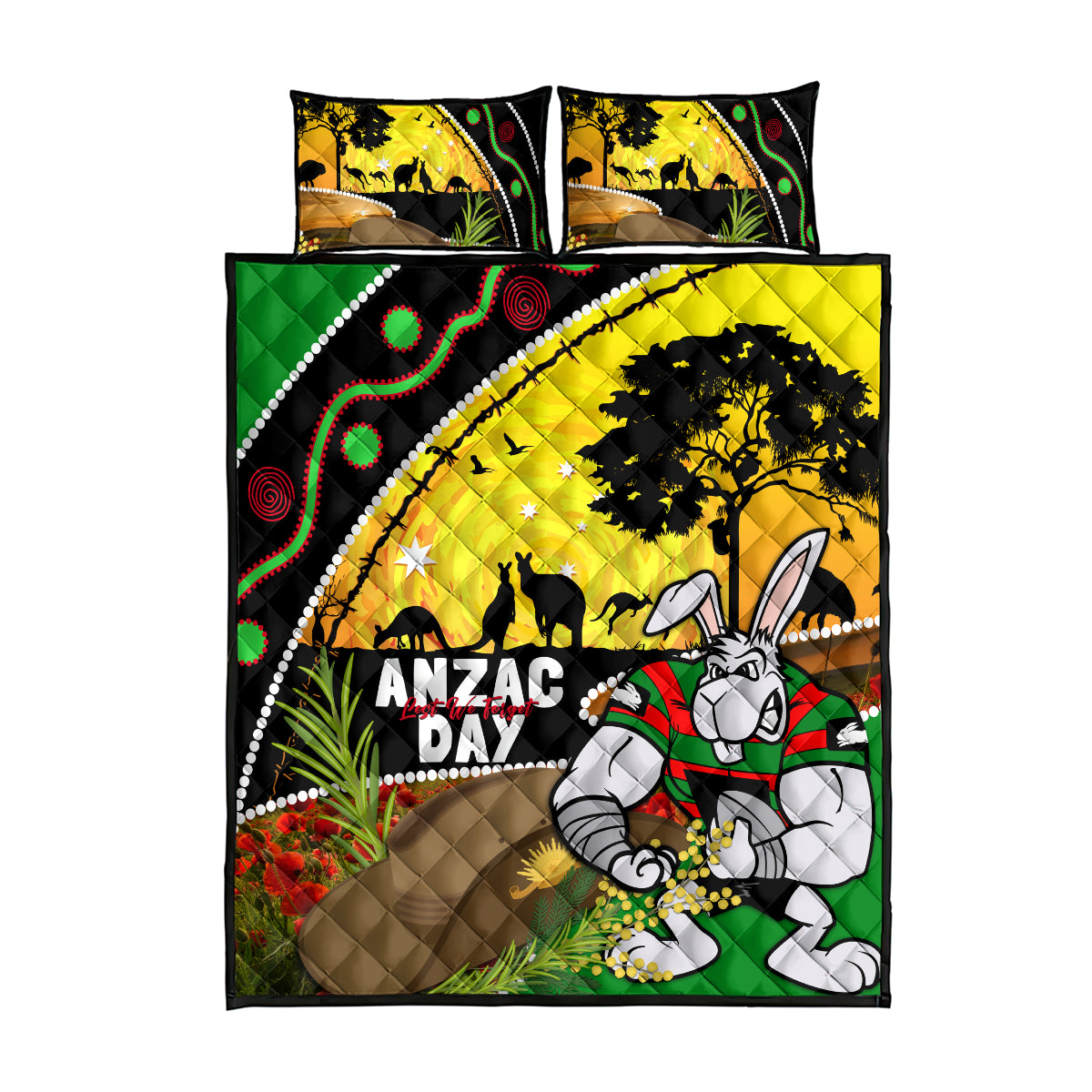 Rabbitohs ANZAC Day Quilt Bed Set Souths Mascot Rosemary Starring Night Style