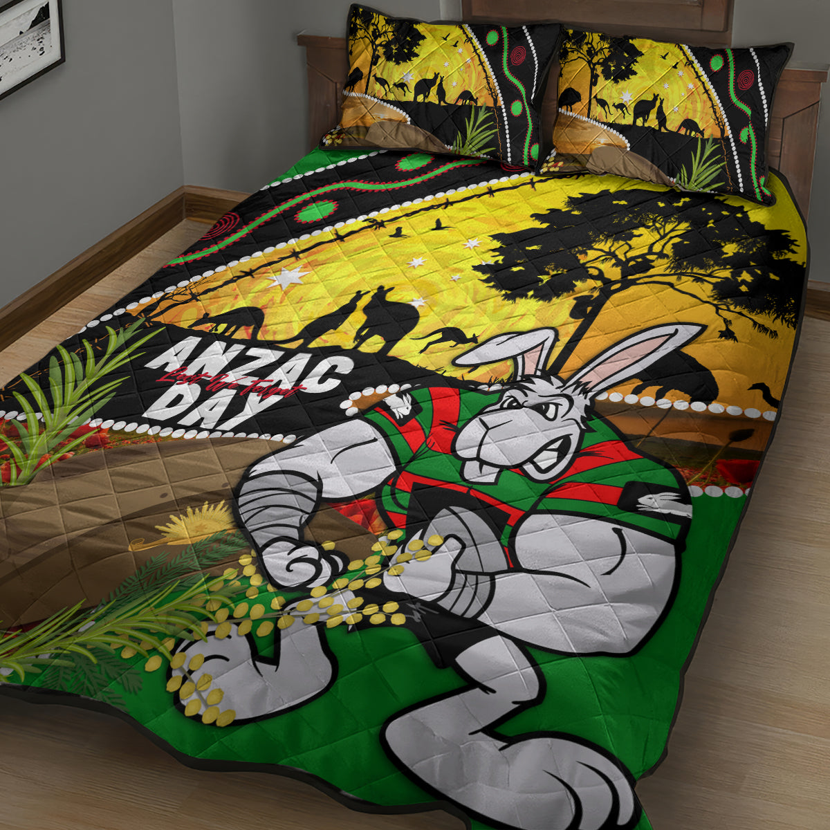 Rabbitohs ANZAC Day Quilt Bed Set Souths Mascot Rosemary Starring Night Style
