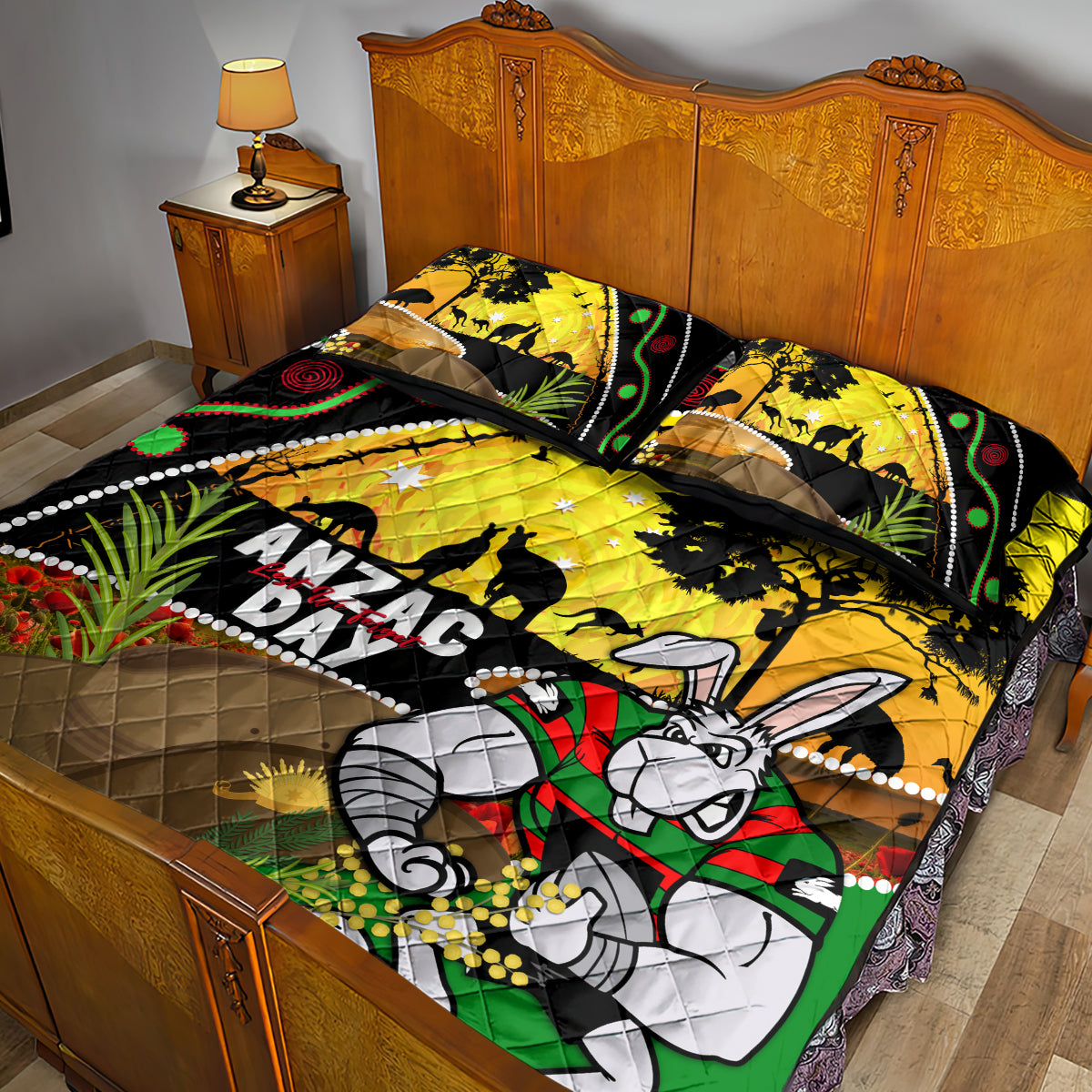 Rabbitohs ANZAC Day Quilt Bed Set Souths Mascot Rosemary Starring Night Style