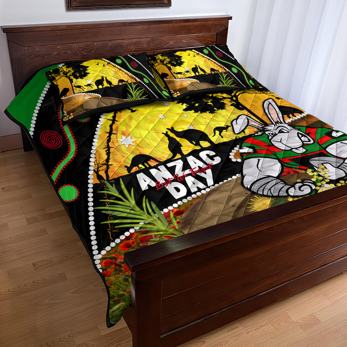 Rabbitohs ANZAC Day Quilt Bed Set Souths Mascot Rosemary Starring Night Style