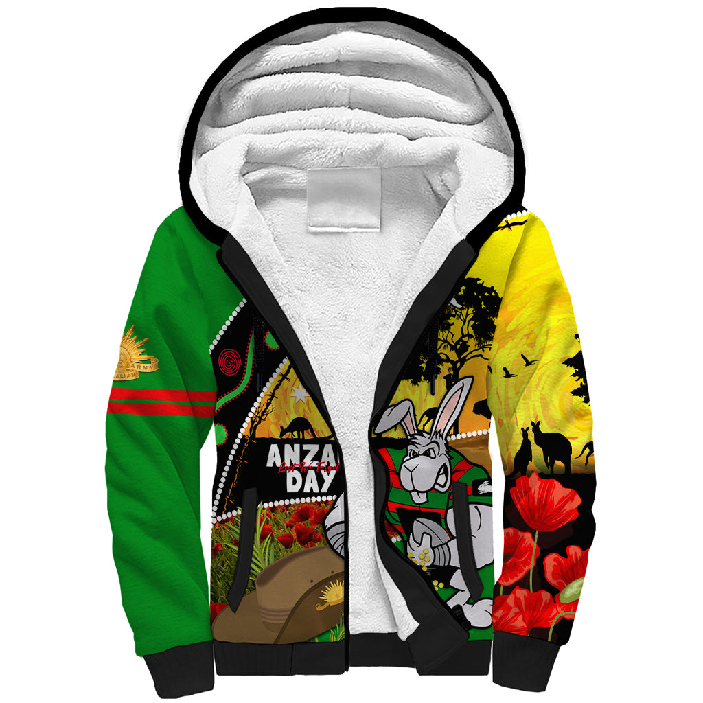 Rabbitohs ANZAC Day Sherpa Hoodie Souths Mascot Rosemary Starring Night Style