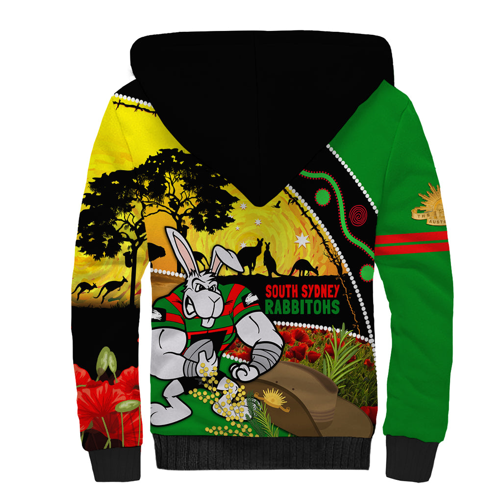 Rabbitohs ANZAC Day Sherpa Hoodie Souths Mascot Rosemary Starring Night Style