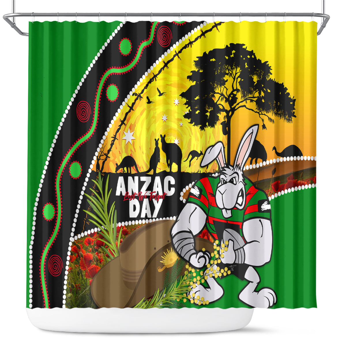 Rabbitohs ANZAC Day Shower Curtain Souths Mascot Rosemary Starring Night Style