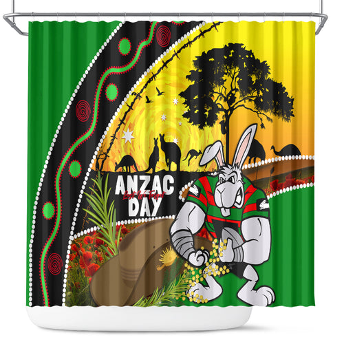 Rabbitohs ANZAC Day Shower Curtain Souths Mascot Rosemary Starring Night Style