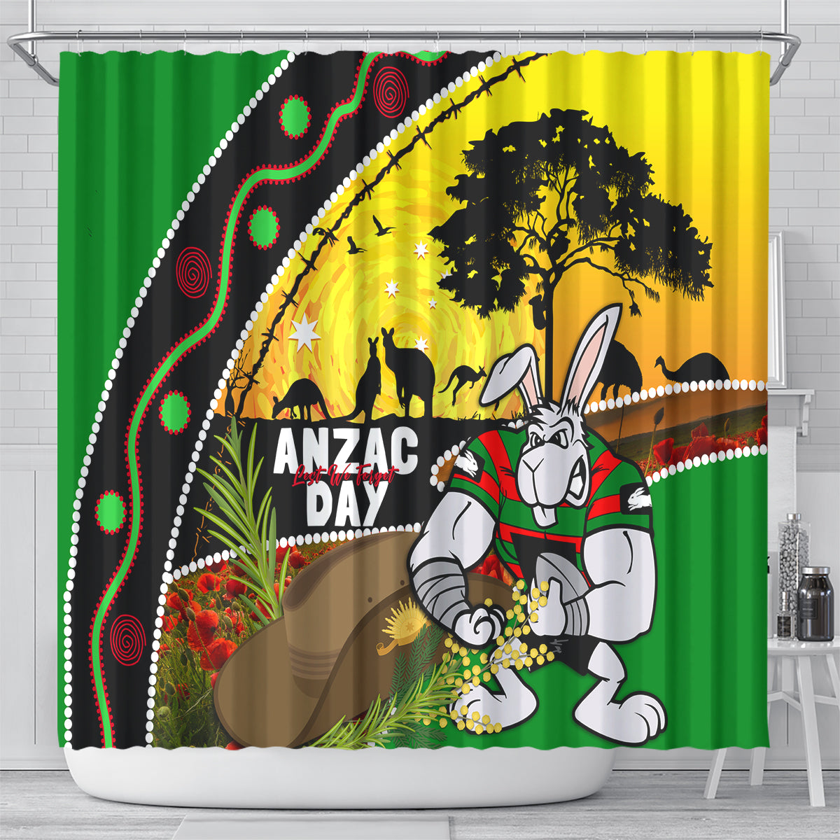 Rabbitohs ANZAC Day Shower Curtain Souths Mascot Rosemary Starring Night Style