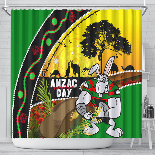 Rabbitohs ANZAC Day Shower Curtain Souths Mascot Rosemary Starring Night Style