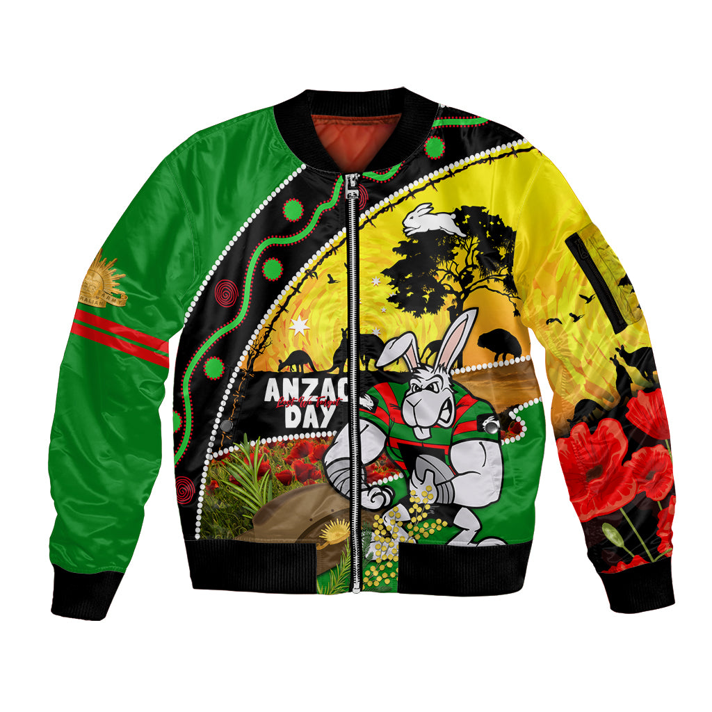 Rabbitohs ANZAC Day Sleeve Zip Bomber Jacket Souths Mascot Rosemary Starring Night Style
