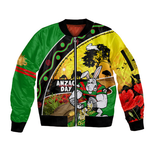 Rabbitohs ANZAC Day Sleeve Zip Bomber Jacket Souths Mascot Rosemary Starring Night Style
