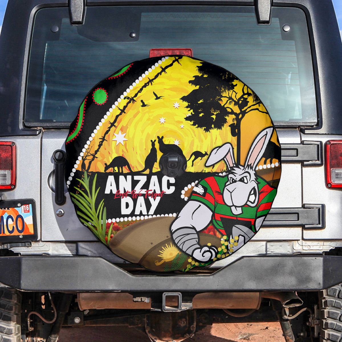 Rabbitohs ANZAC Day Spare Tire Cover Souths Mascot Rosemary Starring Night Style