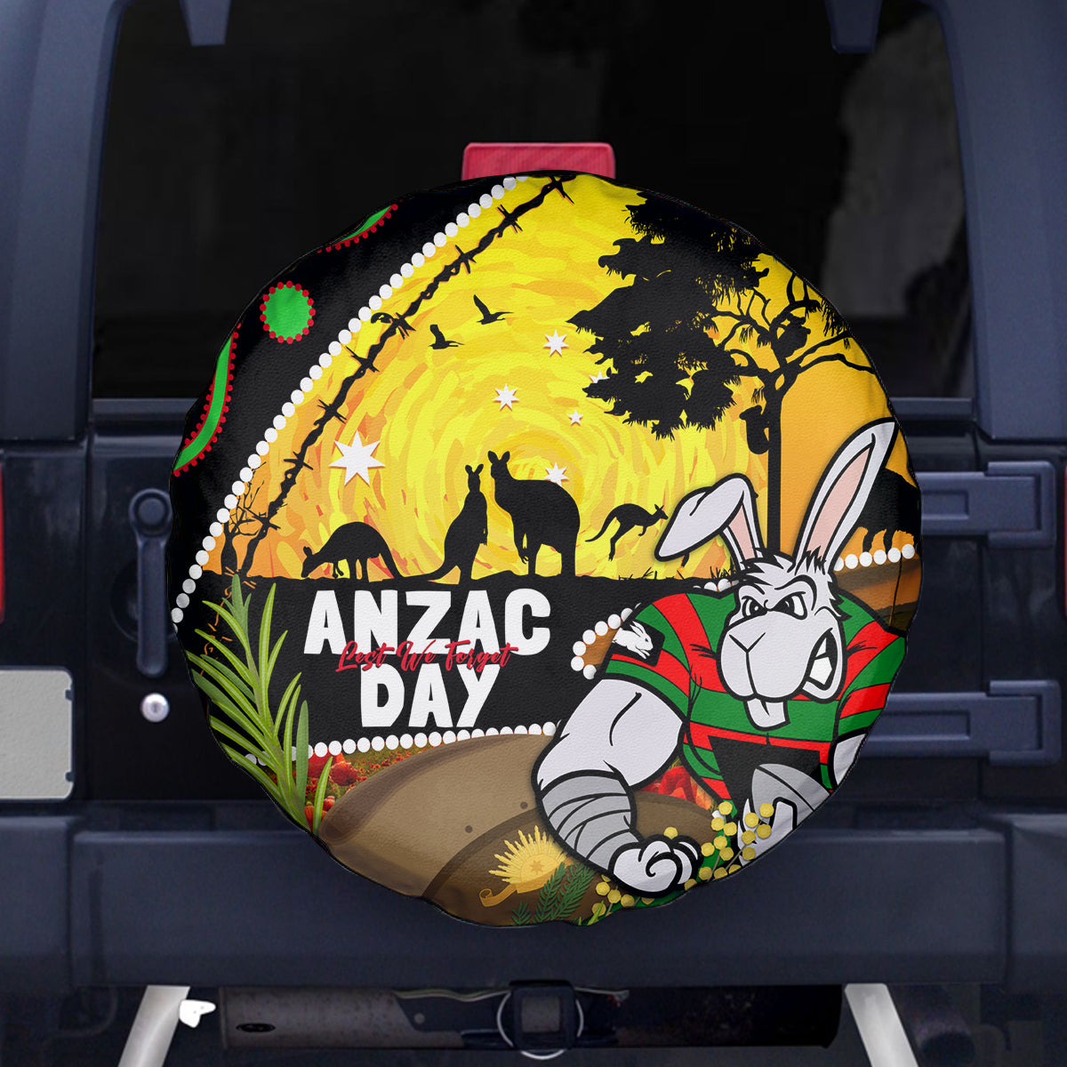 Rabbitohs ANZAC Day Spare Tire Cover Souths Mascot Rosemary Starring Night Style