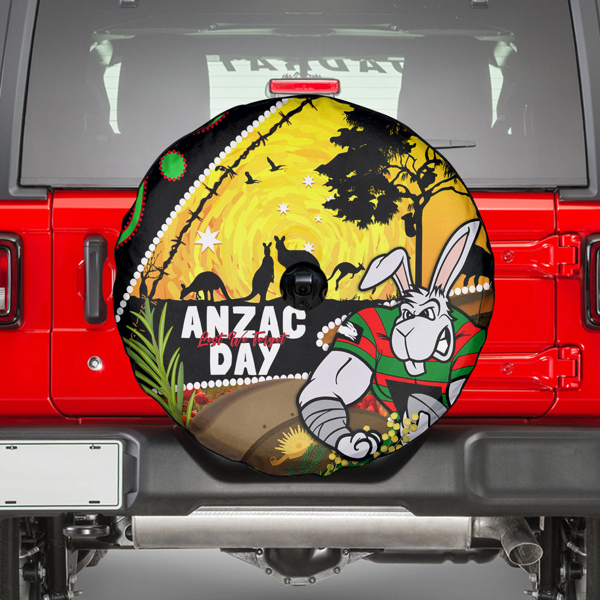 Rabbitohs ANZAC Day Spare Tire Cover Souths Mascot Rosemary Starring Night Style