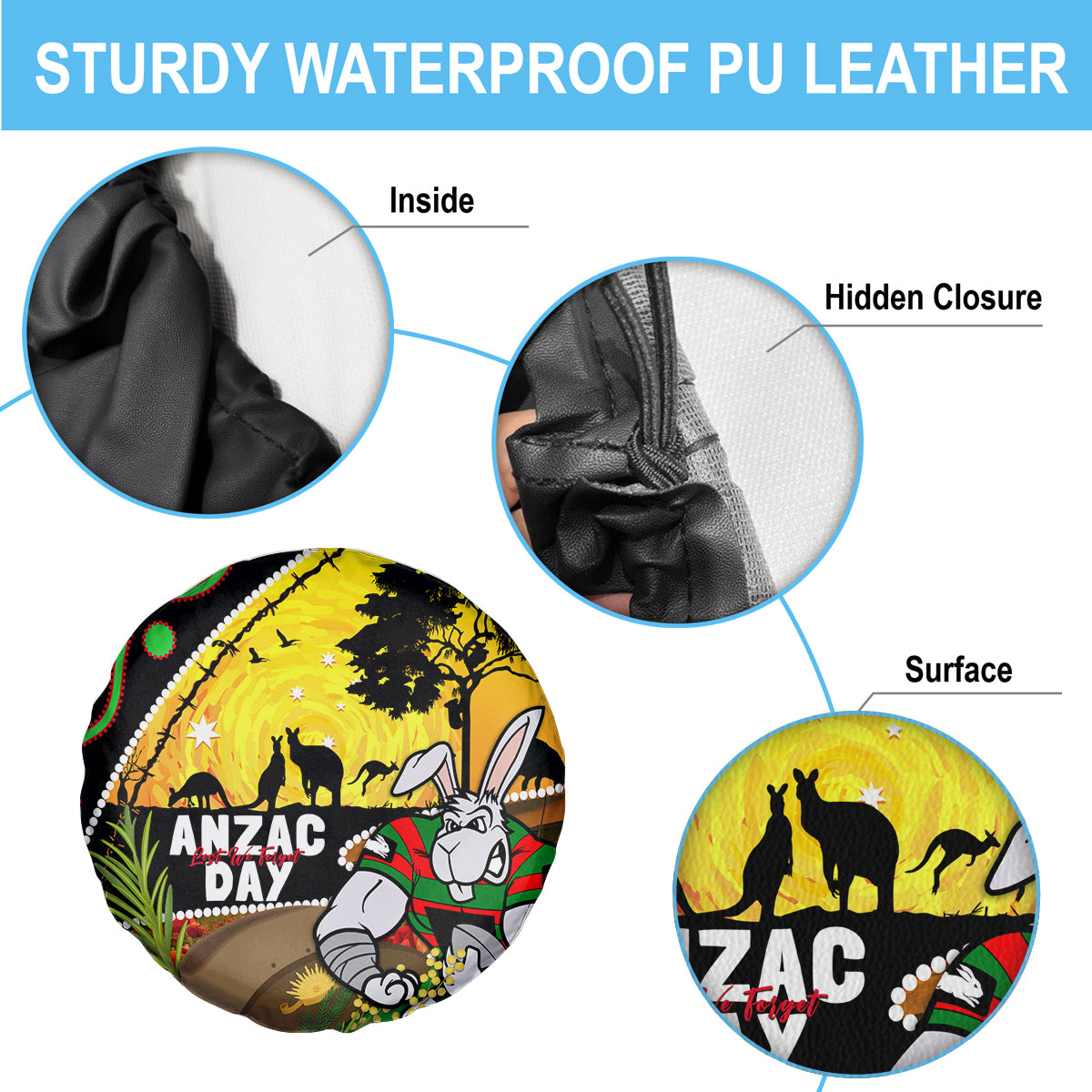 Rabbitohs ANZAC Day Spare Tire Cover Souths Mascot Rosemary Starring Night Style
