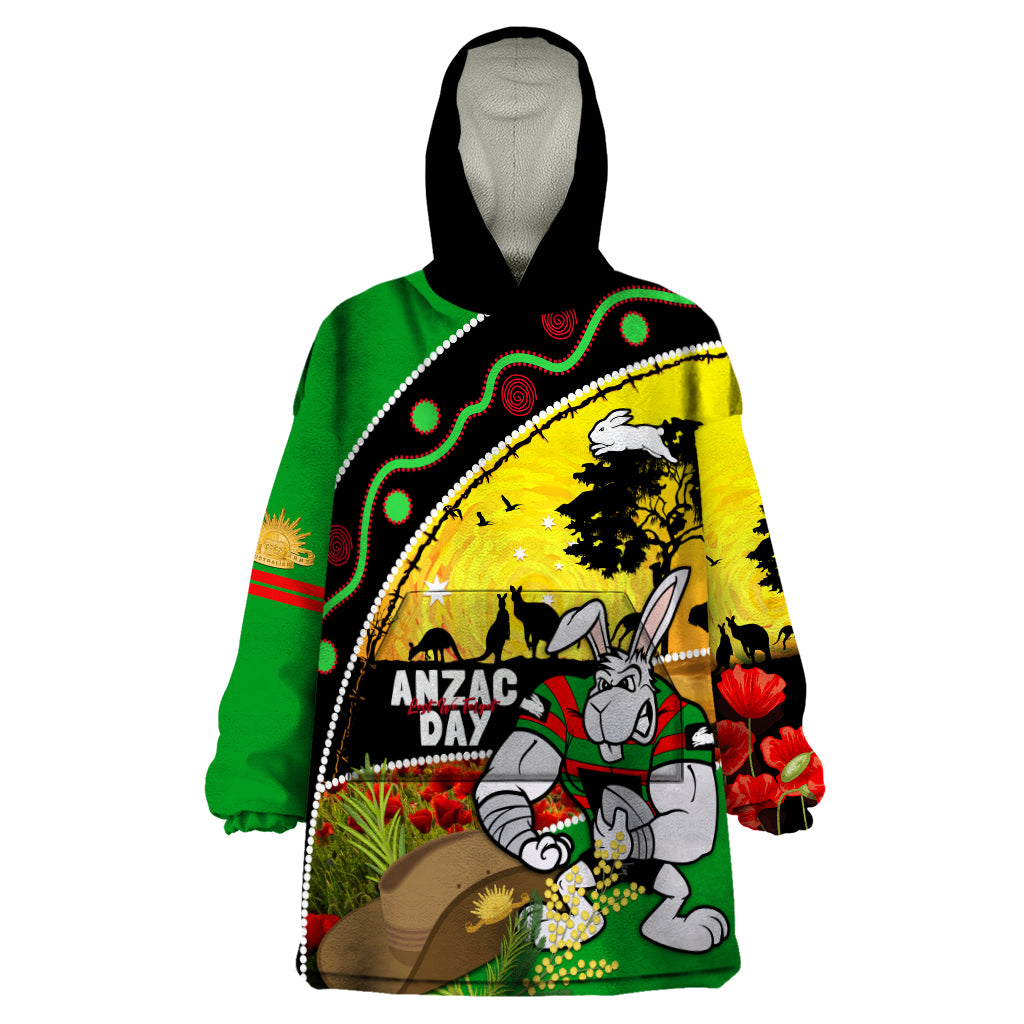 Rabbitohs ANZAC Day Wearable Blanket Hoodie Souths Mascot Rosemary Starring Night Style