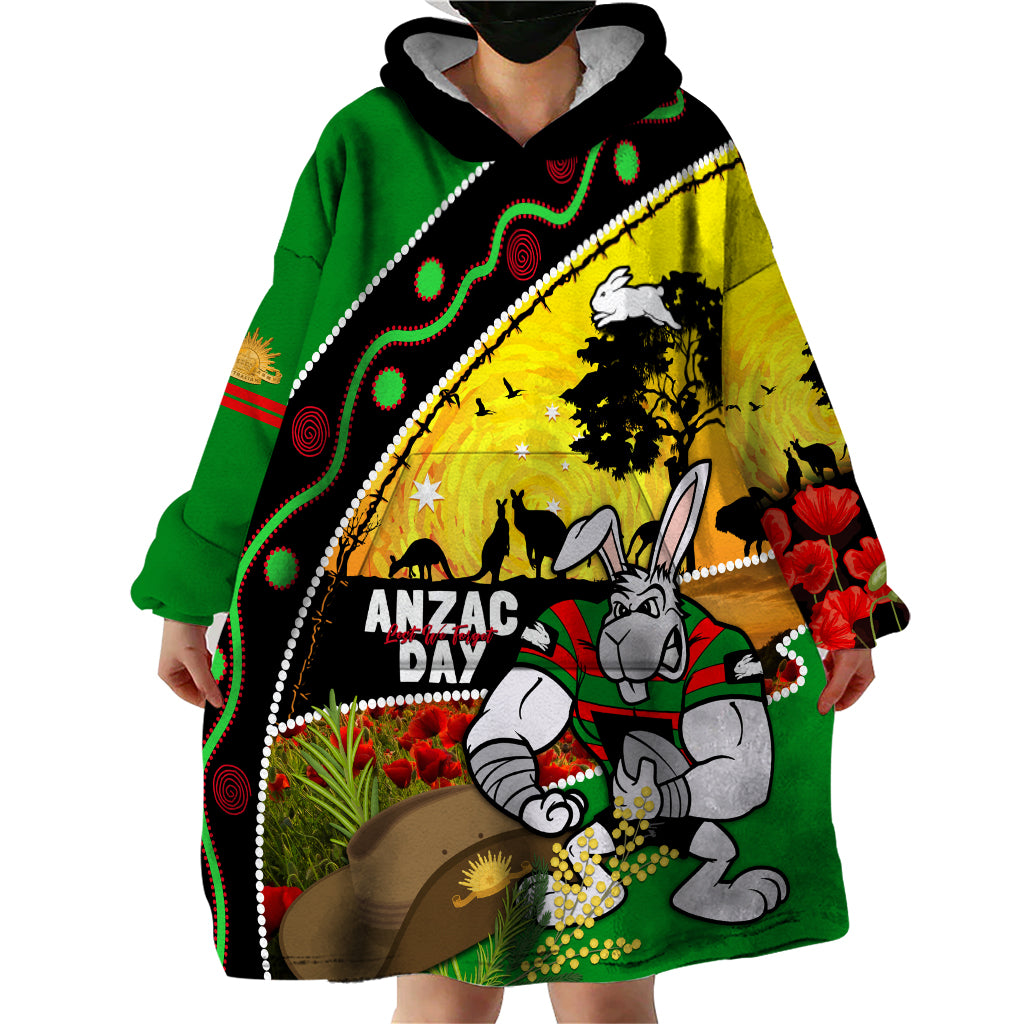 Rabbitohs ANZAC Day Wearable Blanket Hoodie Souths Mascot Rosemary Starring Night Style