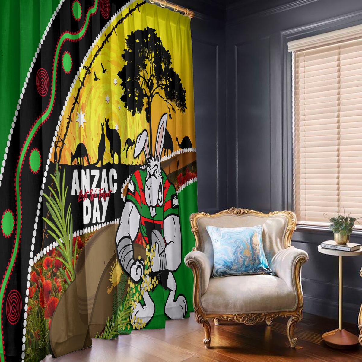 Rabbitohs ANZAC Day Window Curtain Souths Mascot Rosemary Starring Night Style