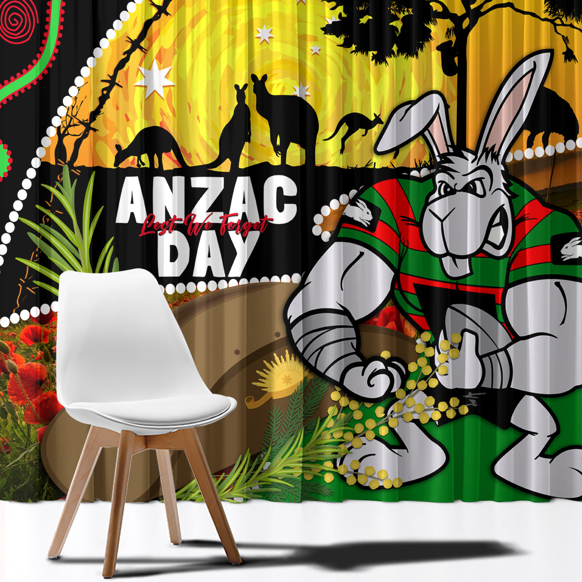 Rabbitohs ANZAC Day Window Curtain Souths Mascot Rosemary Starring Night Style
