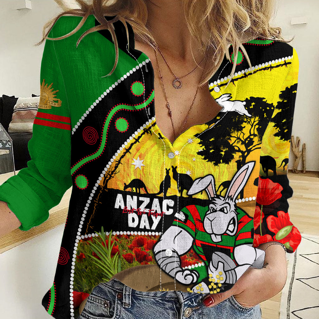 Rabbitohs ANZAC Day Women Casual Shirt Souths Mascot Rosemary Starring Night Style