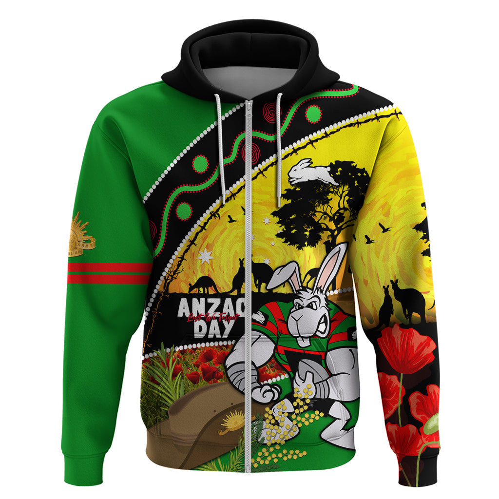 Rabbitohs ANZAC Day Zip Hoodie Souths Mascot Rosemary Starring Night Style