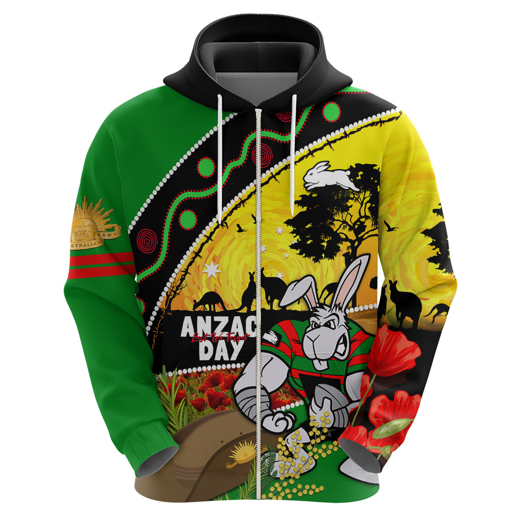 Rabbitohs ANZAC Day Zip Hoodie Souths Mascot Rosemary Starring Night Style