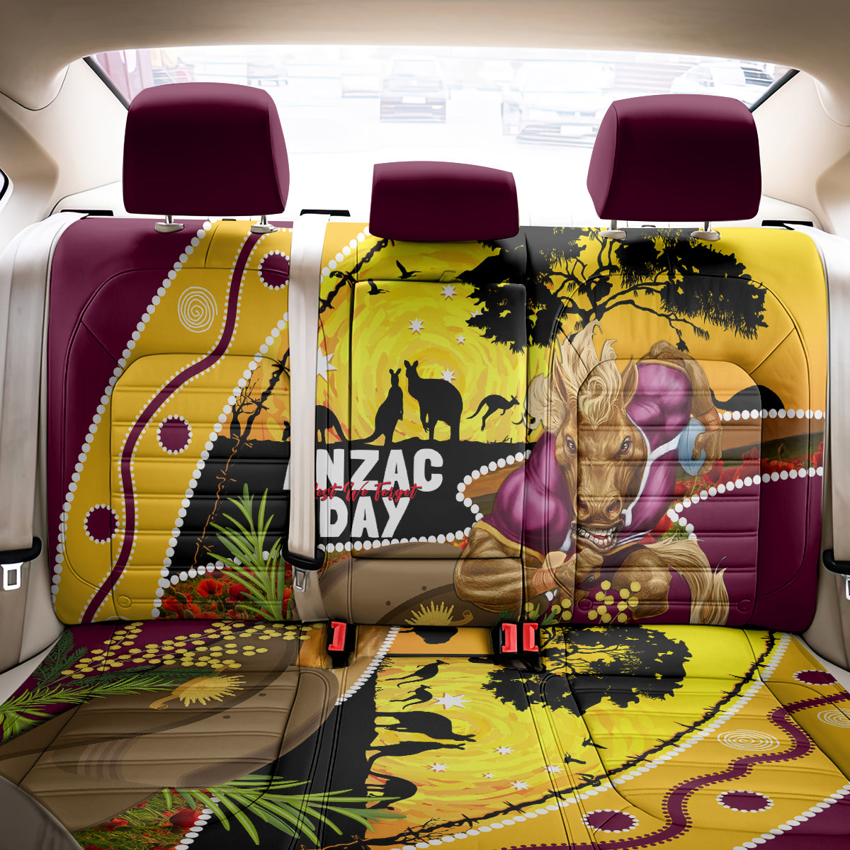 Broncos ANZAC Day Back Car Seat Cover Mascot Rosemary Starring Night Style