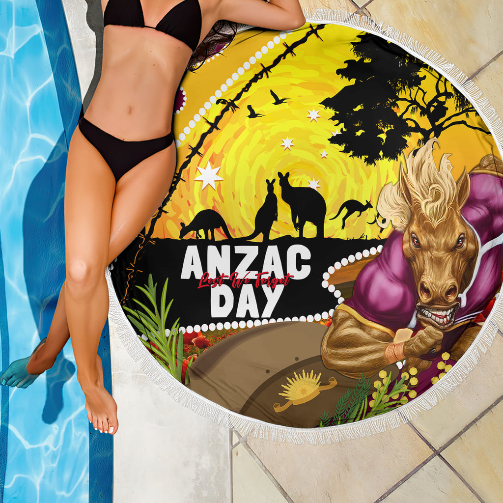 Broncos ANZAC Day Beach Blanket Mascot Rosemary Starring Night Style