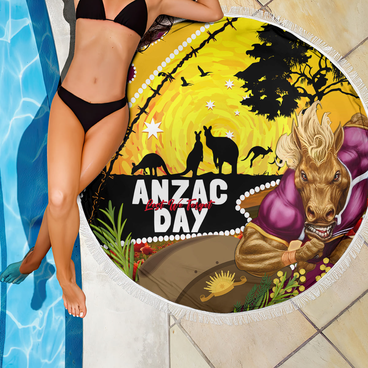 Broncos ANZAC Day Beach Blanket Mascot Rosemary Starring Night Style