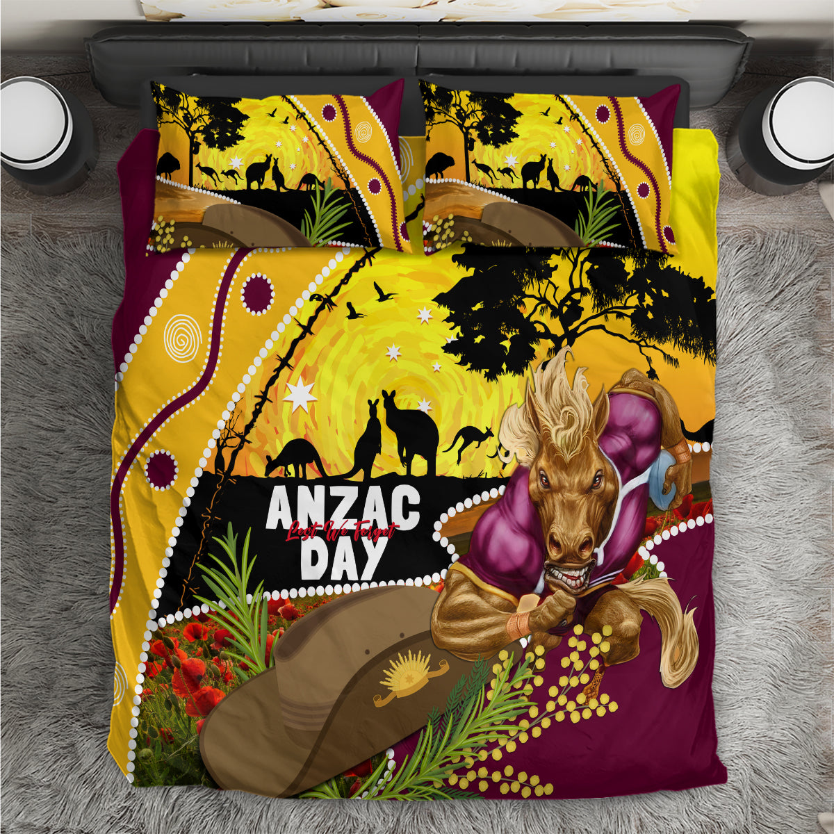 Broncos ANZAC Day Bedding Set Mascot Rosemary Starring Night Style