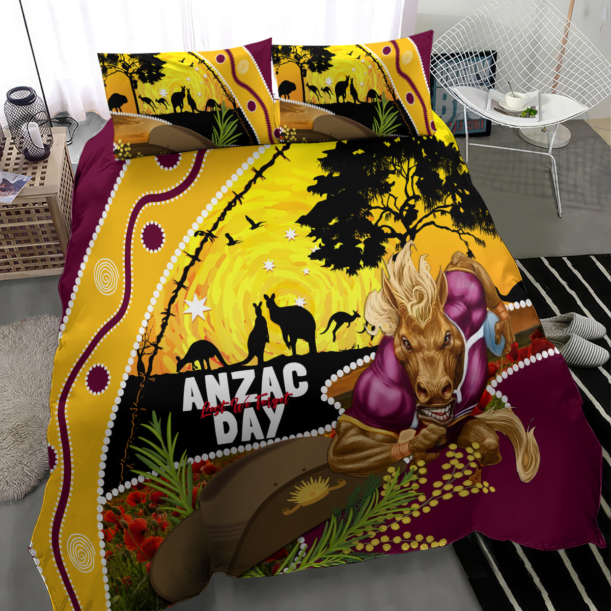 Broncos ANZAC Day Bedding Set Mascot Rosemary Starring Night Style