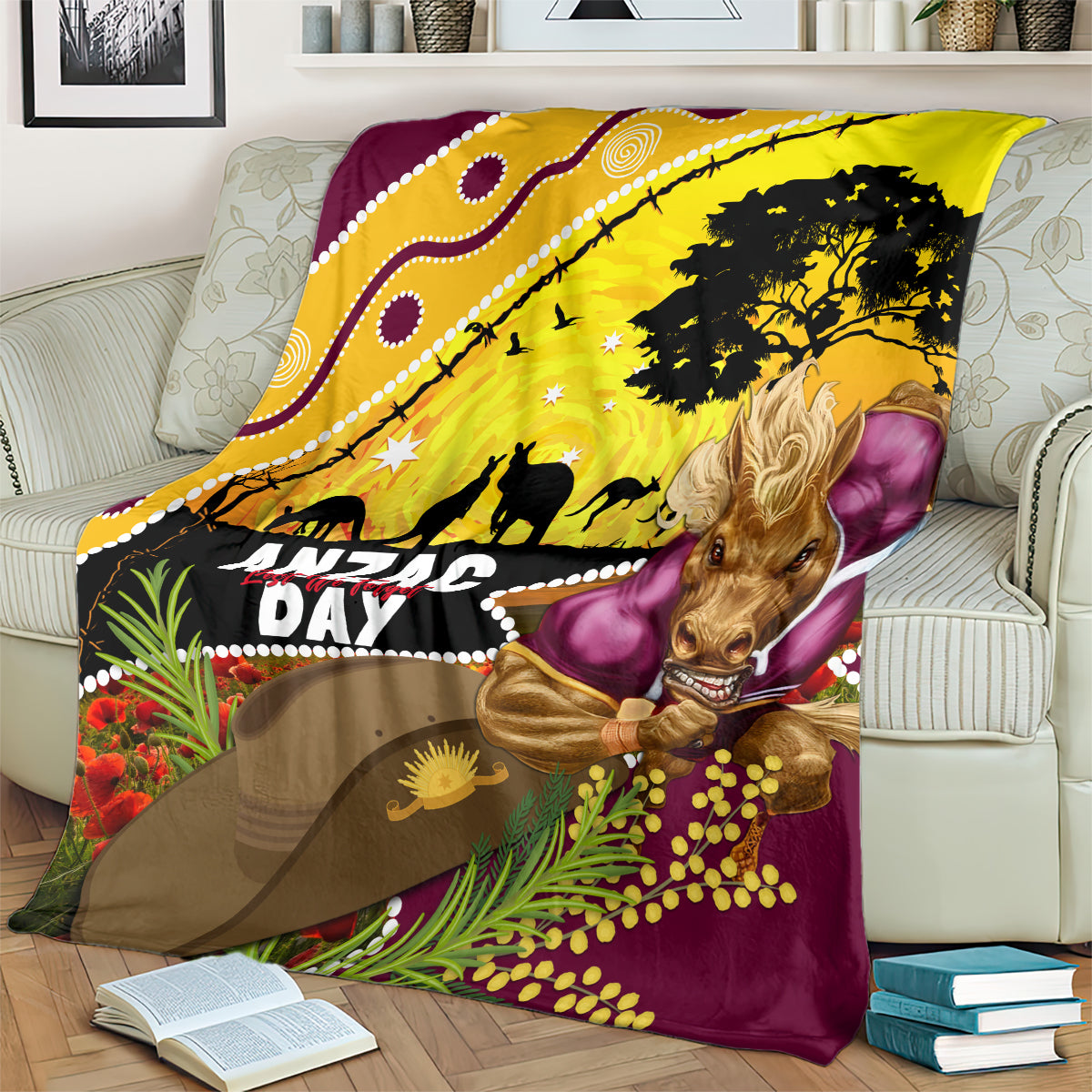 Broncos ANZAC Day Blanket Mascot Rosemary Starring Night Style