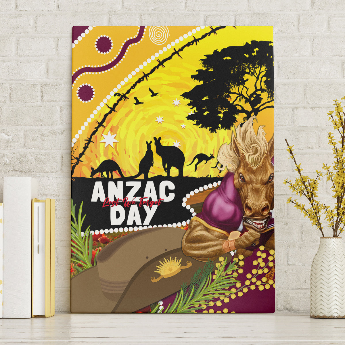 Broncos ANZAC Day Canvas Wall Art Mascot Rosemary Starring Night Style