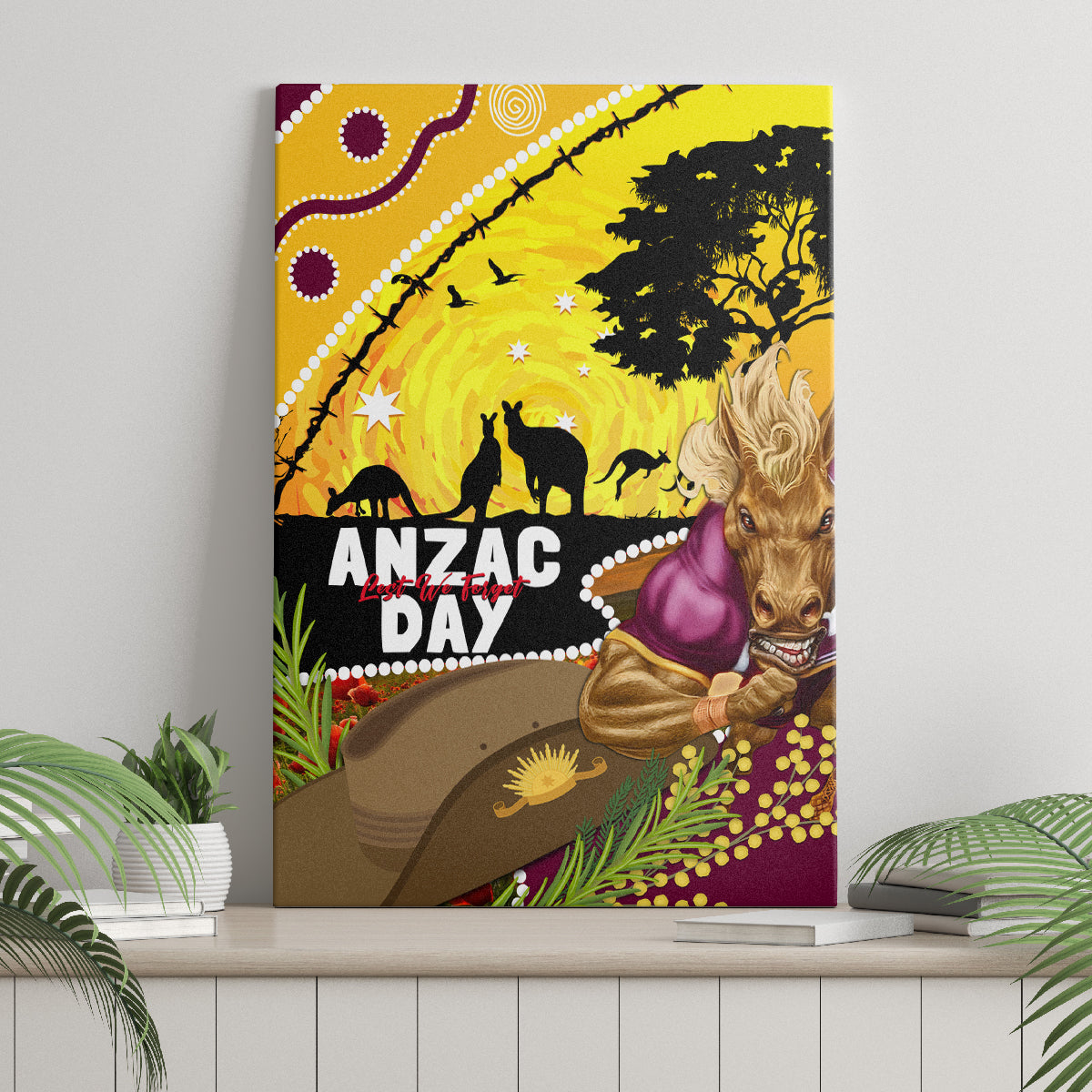 Broncos ANZAC Day Canvas Wall Art Mascot Rosemary Starring Night Style