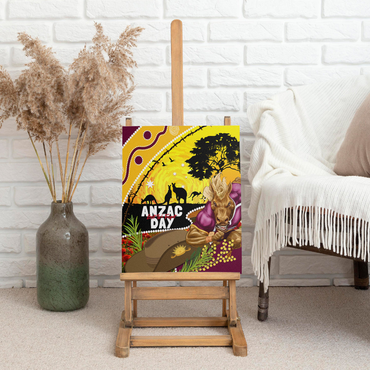 Broncos ANZAC Day Canvas Wall Art Mascot Rosemary Starring Night Style