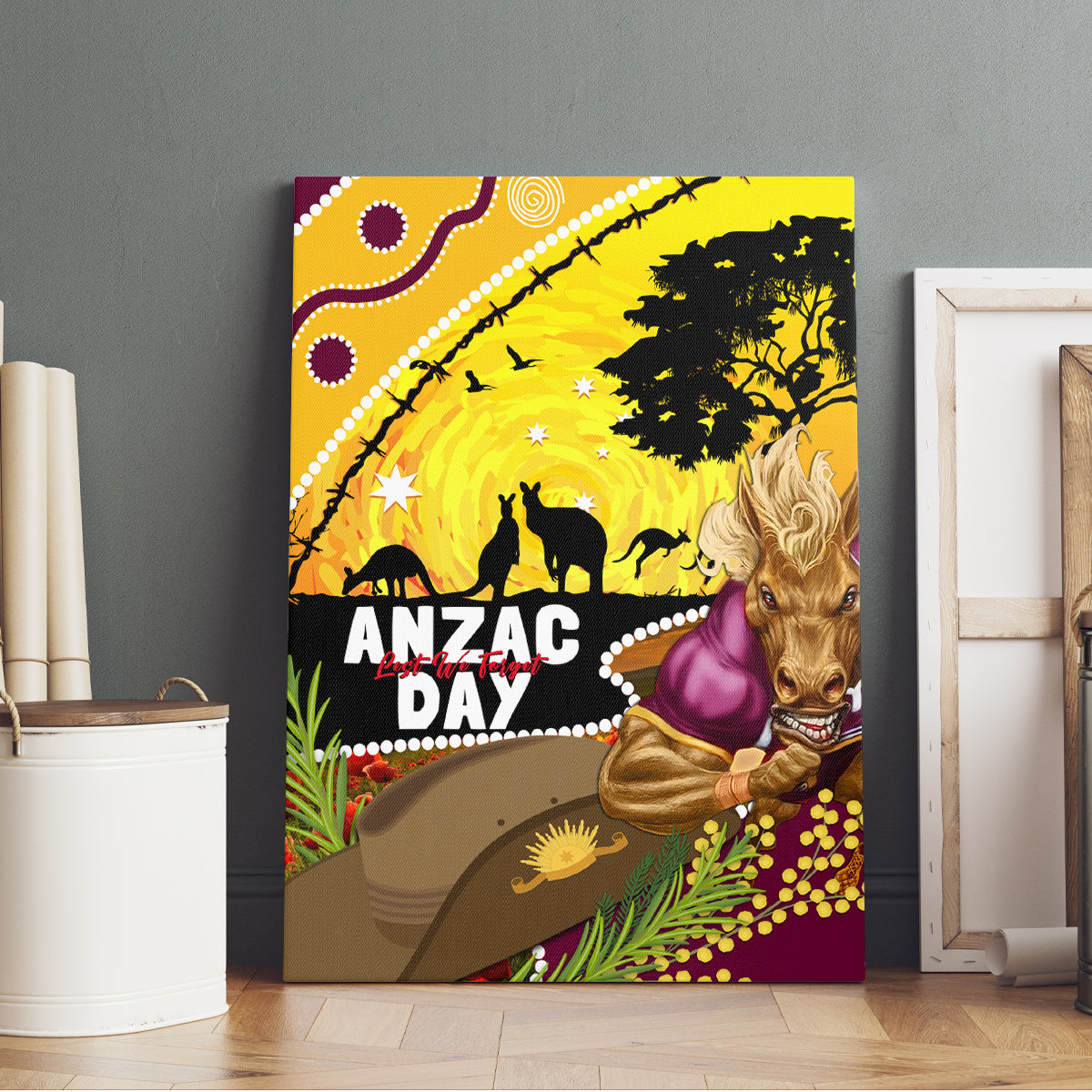Broncos ANZAC Day Canvas Wall Art Mascot Rosemary Starring Night Style