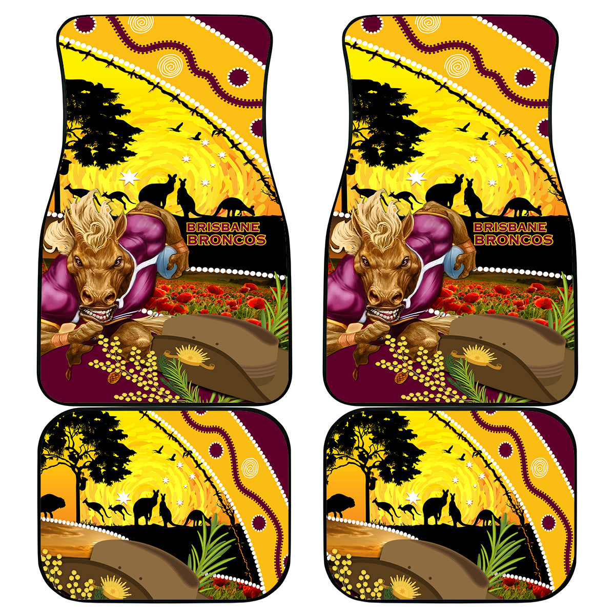 Broncos ANZAC Day Car Mats Mascot Rosemary Starring Night Style