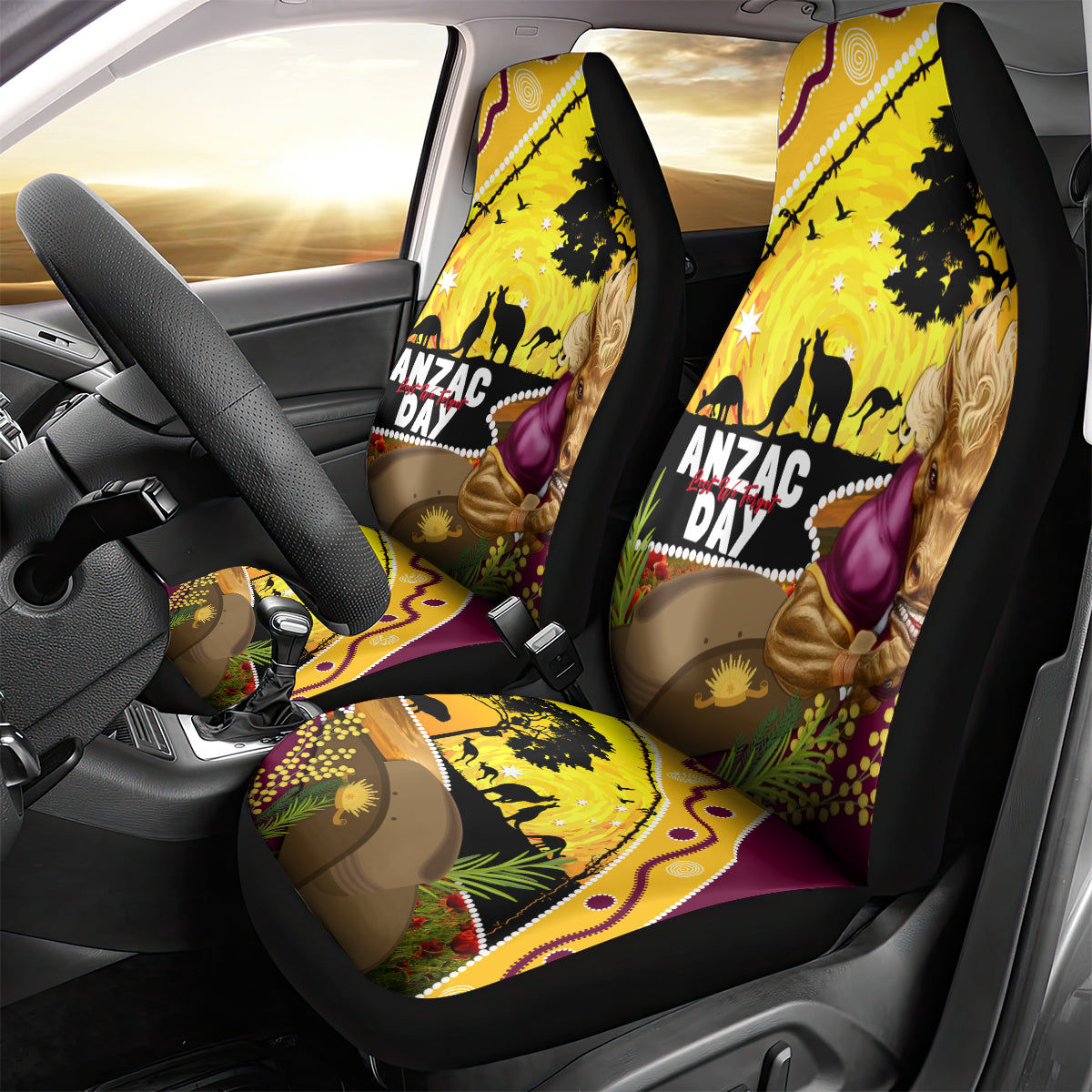 Broncos ANZAC Day Car Seat Cover Mascot Rosemary Starring Night Style